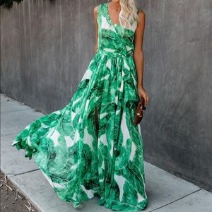 PRINTED MAXI DRESS W/ TIES
